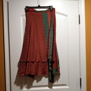 Red and Green Hawaiian Layered Wrap Skirt